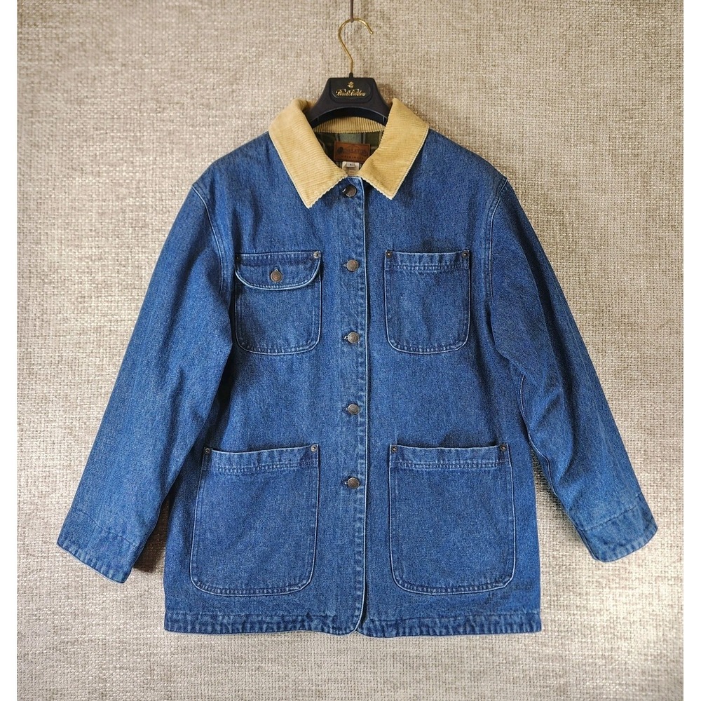VTG Pendleton Denim Jacket Plaid Wool Lining Womens S Oversized Chore EUC